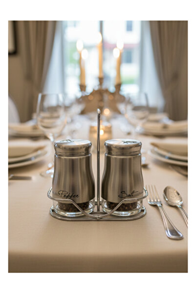 Fark Teknoloji طقم ملح وفلفل زجاجي مكون من قطعتين مع حامل