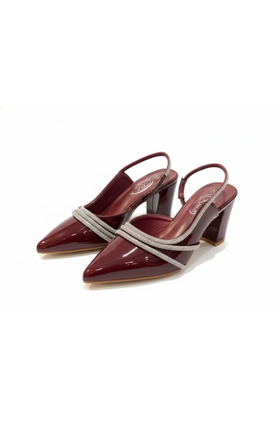 Gün حذاء نسائي كعب قصير خطوط زركون من الجنب الى الخلف