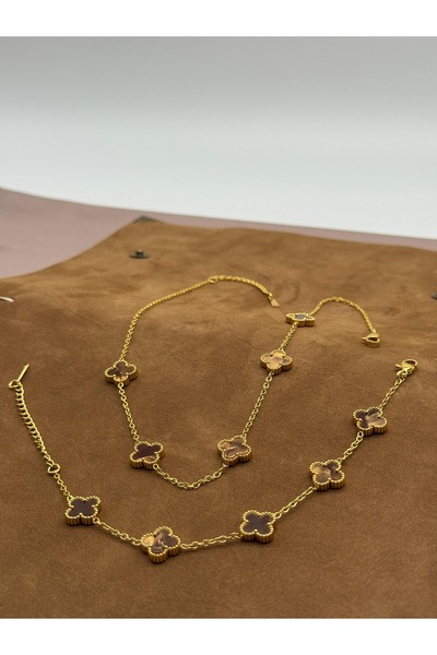 LAYDA طقم قلادة وسوار من اليونكا، موديل كبير، ذهبي بني اللون، عرض خاص لرأس السنة