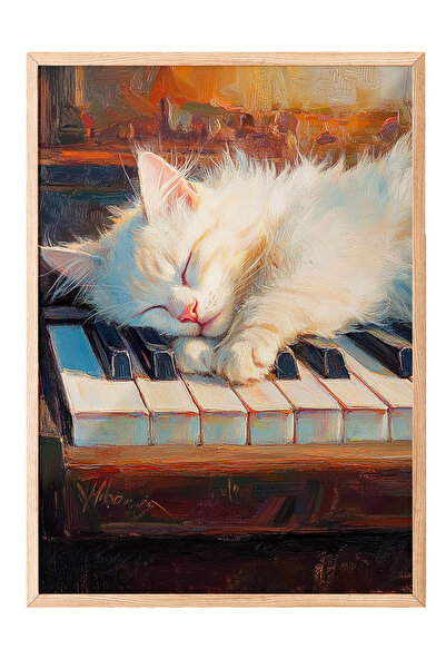 Zestia Ζωγραφική τοίχου με ξύλινο πλαίσιο, εικονογράφηση γάτας που κοιμάται, ...