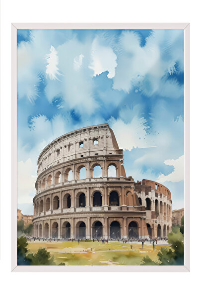 Zestia Pictură de perete înrămată în alb Colosseumul Roman – Decor pentru suf...