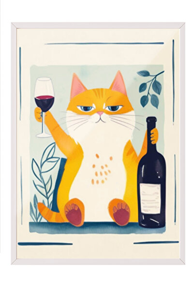 Zestia Pictură de perete înrămată albă Decor de bucătărie cu pisică încântătoare