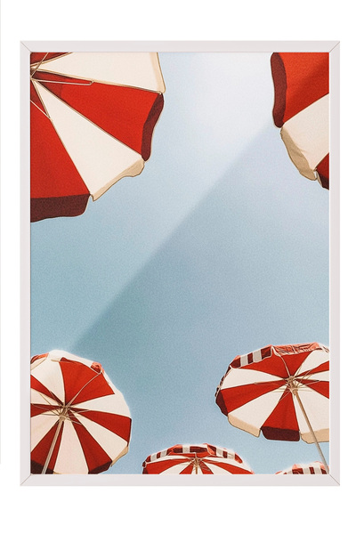 Zestia Pictură de perete cu ramă albă, umbrelă retro, decor pentru sufragerie