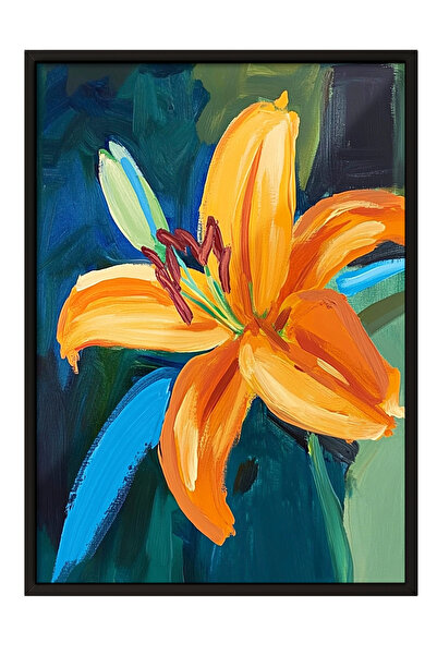 Zestia Μαύρος κορνιζαρισμένος πίνακας τοίχου Πορτοκαλί κρίνος – Ζωηρή ανθοσύν...