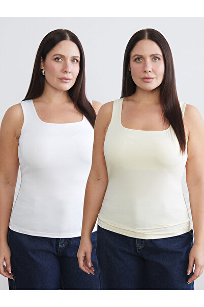 LC Waikiki Seray New Season Plus Size Square Neck Women's Tank Top 2-Pack