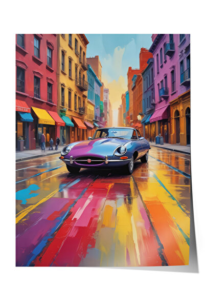 Zestia Постер Класически автомобил Ретро тонове Декор за всекидневна в градск...