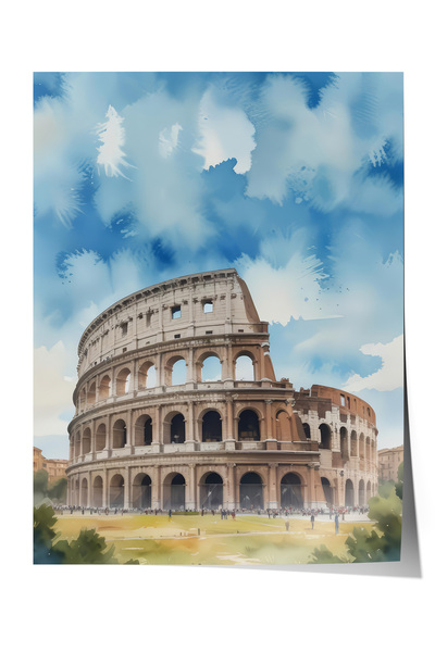 Zestia Poster Rimskog Koloseuma - Akvarelne boje plavog neba, dekoracija za d...