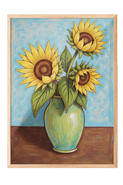Zestia Tablou de perete cu ramă din lemn, floarea-soarelui într-o vază – deco...