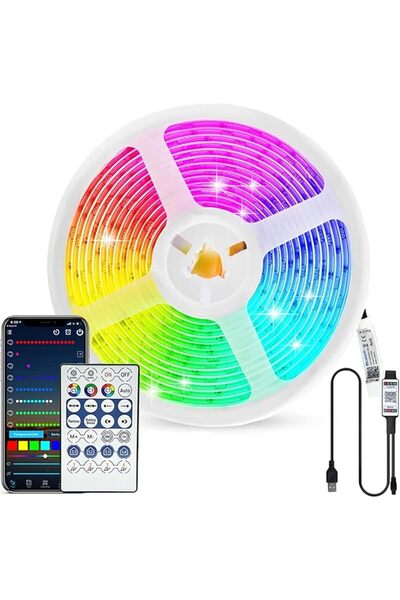 The Bros 5M USB RGB IC LED Light Strip - Smart Bluetooth & 28-Key Remote, TV ...