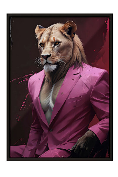 Zestia Πίνακας τοίχου με μαύρο πλαίσιο Πορτρέτο λιονταριού με ροζ σετ – Διακό...
