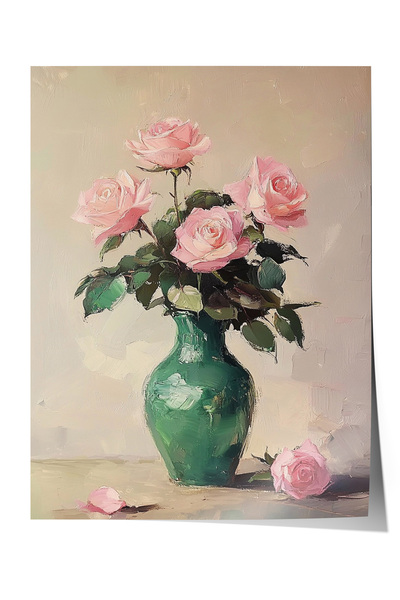 Zestia Αφίσα Ροζ Τριαντάφυλλα – Κλασική Διακόσμηση Σαλονιού με Υφή Πινέλου