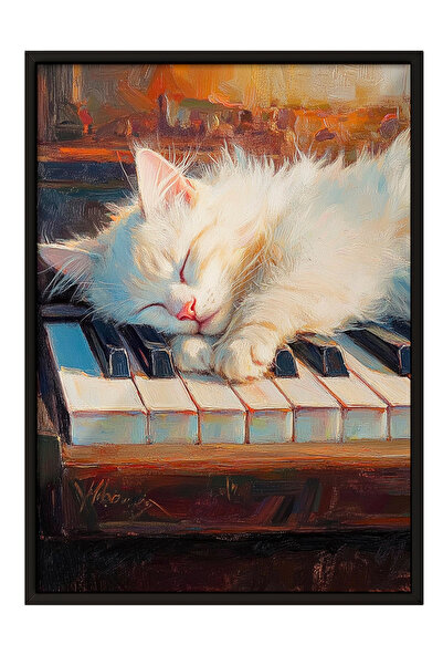 Zestia Ζωγραφική τοίχου με μαύρο πλαίσιο, εικονογράφηση γάτας που κοιμάται, δ...