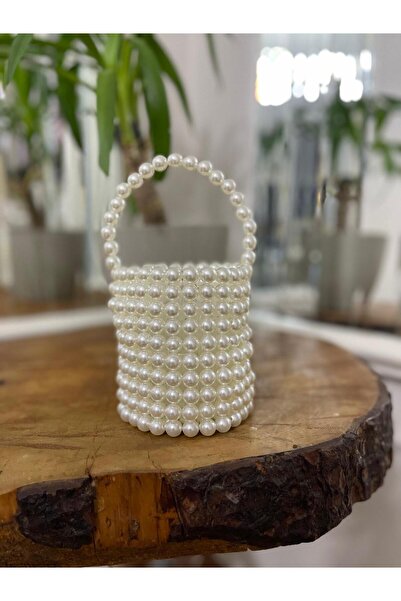 MY VİNTAGE Pearl white cylinder handmade luxury women's handbag