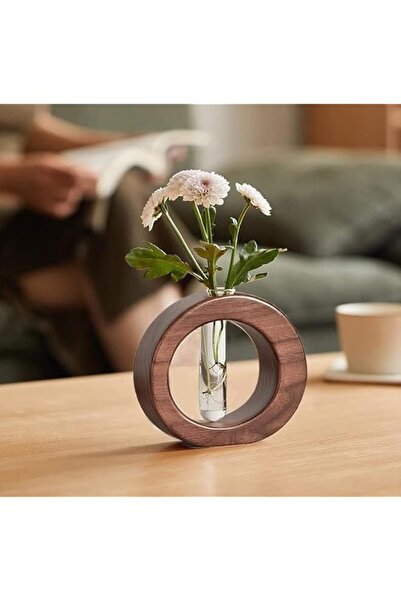 The Bros وعاء زهور خشبي للزراعة المائية - جوز أسود