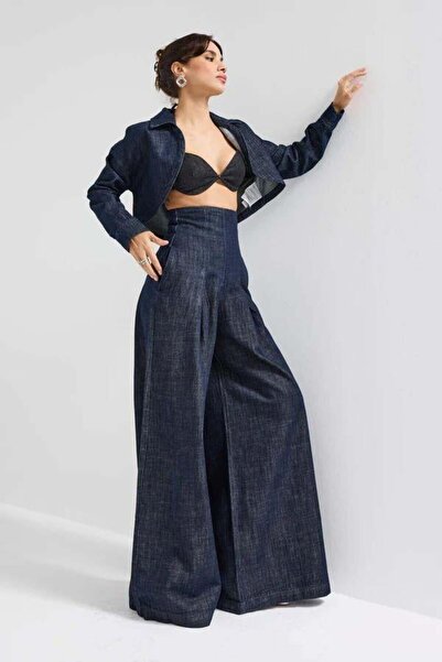 Kokoşum Butik 4502 Super Palazzo Fit talie înaltă Jean bleumarin