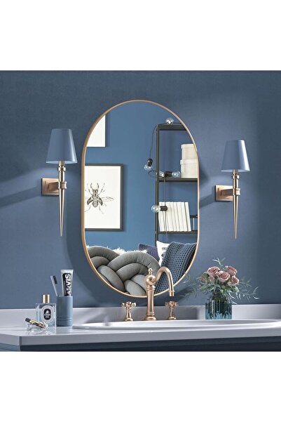 The Bros Oval Mirror, 20x30 in, Metal Frame, Gold