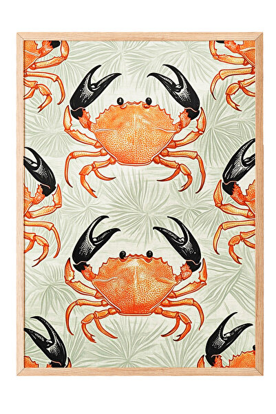 Zestia Ζωγραφική τοίχου με ξύλινο πλαίσιο με μοτίβο πορτοκαλί καβουριών – Δια...