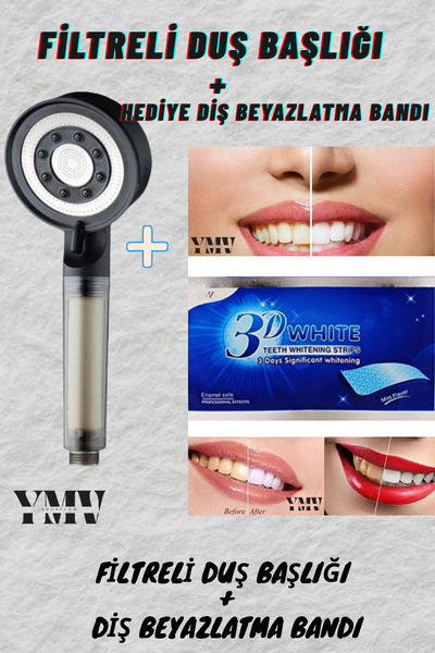 YMV PAS TORTU KİREÇ KLOR ARINDIRICI FİLTRELİ DUŞ BAŞLIĞI + DİŞ BEYAZLATMA BANDI