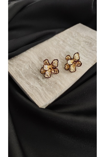 Desire Gold Renkli Kahverengi Geçiş Detaylı Çiçek Küpe