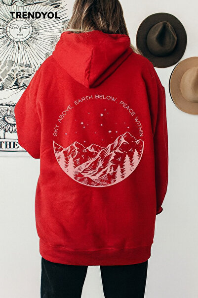 CLASSY.MODA Unisex supradimensionat cu glugă Peisaj de munte și grafică cu st...