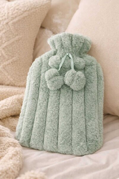 Dekorasyaa حقيبة ماء ساخن من القطيفة الناعمة - أخضر - 2 لتر - قماش قابل للغسل...