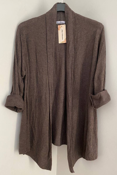 AYASOFYA OTANTIK Women's Italian Brown Shawl Collar Sideless Slit Unfastened ...