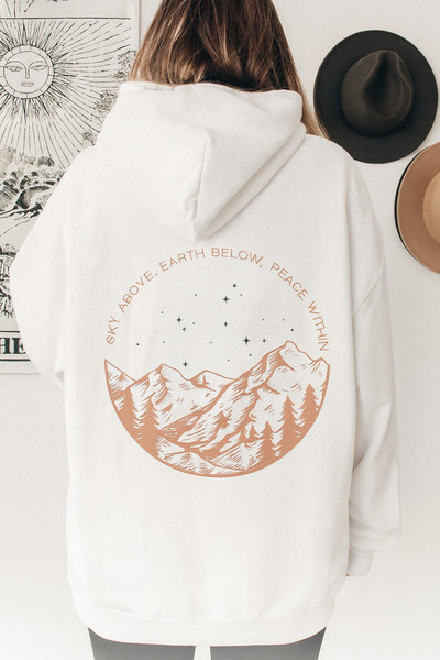 CLASSY.MODA Unisex supradimensionat cu glugă Peisaj de munte și grafică cu st...