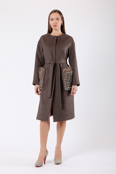 Leather Club Kahve Yün Aksesuarlı Kaşmir Kaban