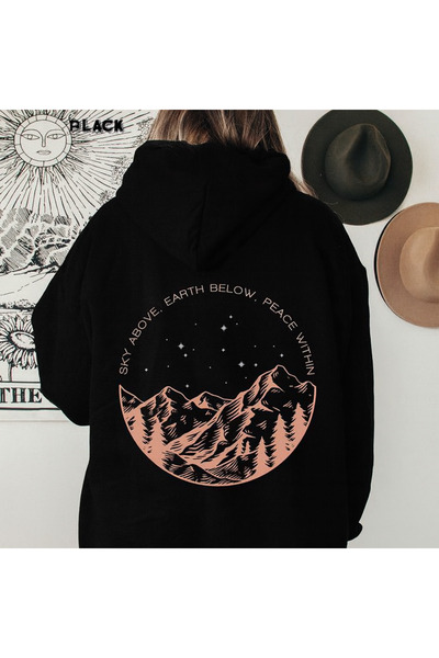 CLASSY.MODA Unisex supradimensionat cu glugă Peisaj de munte și grafică cu st...