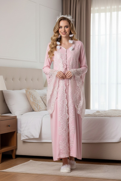 BLACKMORE طقم ملابس نوم للحوامل مكون من قطعتين بتصميم خاص من الدانتيل لحفلات استقبال المولود