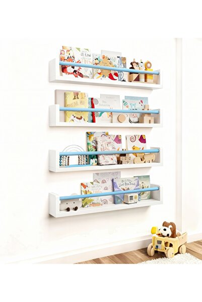 Sef moda 4’lü mdf’lam montessori raf&kitaplık mavi çıta