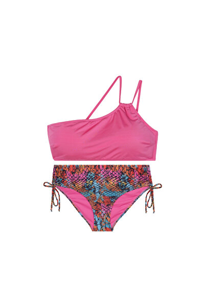 Pierre Cardin One-Shoulder Patterned Bikini Set with Drawstring Detail