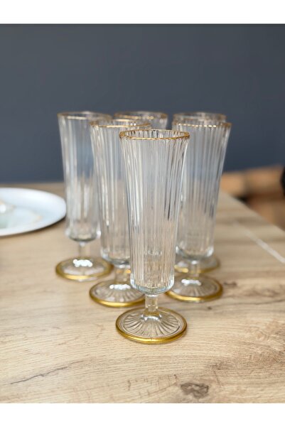 Hediye Köşkü 6lı Cam Kahve Yanı Su Bardak Flüt Bardak
