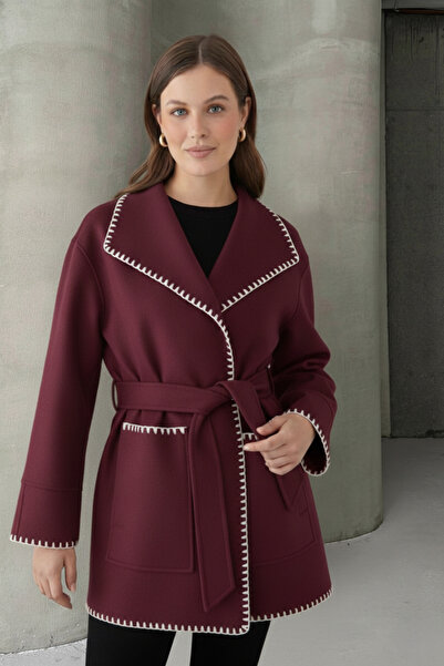 Cerenza Embroidered Detailed Belted Soft Cashmere Coat