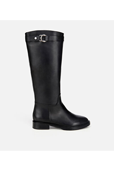 Hotiç Kadın Deri Siyah Tokalı Binici Düz Çizme