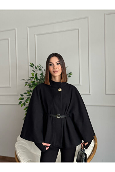 ZDABOUTİQUE Liya Kemerli Kaşe Panço