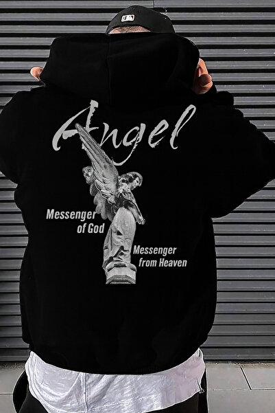 CLASSY.MODA Unisex oversized με κουκούλα Φούτερ με στάμπα με αγγελική φιγούρα...