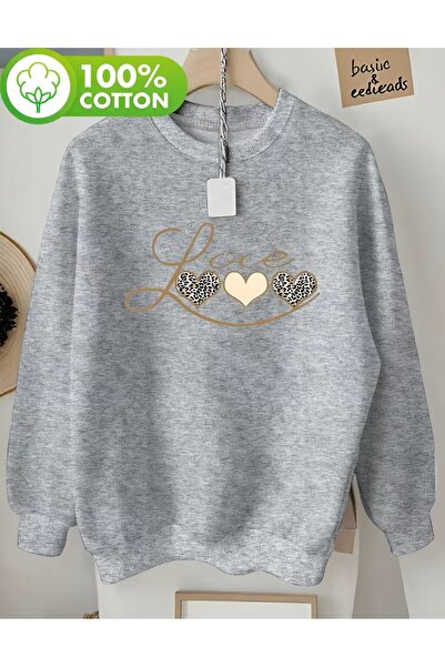 LELVANİ Imprimeu cu inimă aurie și model leopard Swea tricou