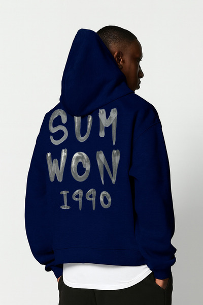 CLASSY.MODA Unisex oversized με κουκούλα SUM WON 1990 Στάμπα με τύπωμα Φούτερ...