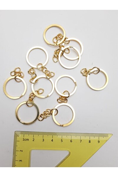 Hobimos 10 Adet Gold Renk Metal Çelik Zincirli Anahtarlık Halkası
