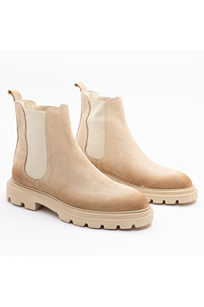 YT AYAKKABI 930 ERKEK KALIN TABANLI TÜMYÜZ LASTİKLİ BOT BEJ NUBUK DERİ