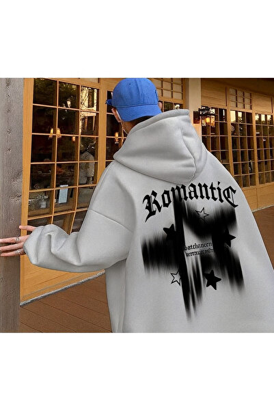 CLASSY.MODA Unisex supradimensionat cu glugă Text romantic cu imprimeu Îmbrăc...