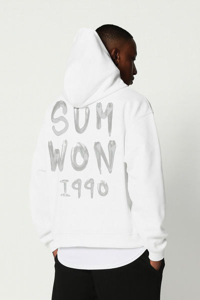 CLASSY.MODA Unisex oversized με κουκούλα SUM WON 1990 Στάμπα με τύπωμα Φούτερ...