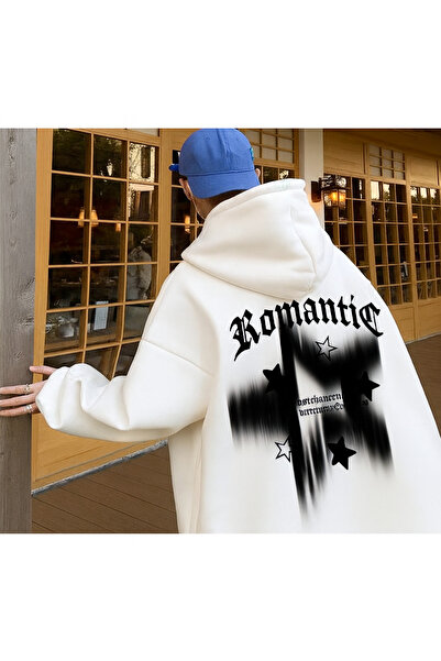 CLASSY.MODA Unisex supradimensionat cu glugă Text romantic cu imprimeu Îmbrăc...