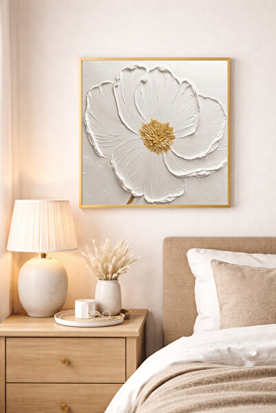 sayetablo Blanche - Gerçek Cama Baskı Gold Alüminyum Metal Çerçeveli Tekli Mo...