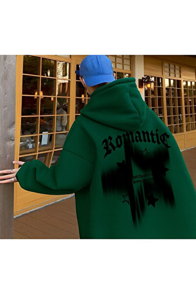 CLASSY.MODA سويت شيرت للجنسين قصة فضفاضة بغطاء رأس رومانسي سايز مطبوع ستريت و...