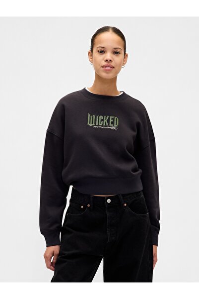GAP Kadın Siyah VintageSoft Wicked Crop Wedge Sweatshirt