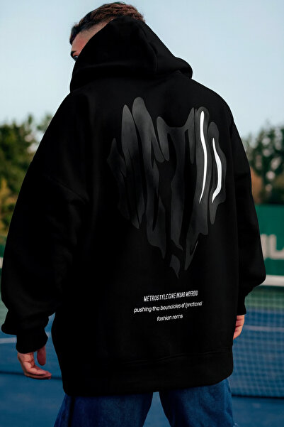 CLASSY.MODA Φούτερ Unisex oversized με κουκούλα Metro Font με τύπωμα Streetwe...