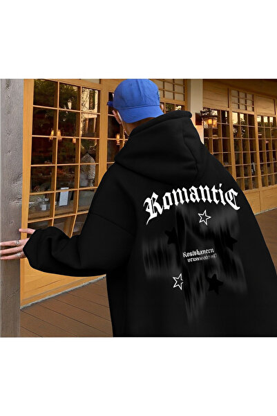 CLASSY.MODA سويت شيرت للجنسين قصة فضفاضة بغطاء رأس رومانسي سايز مطبوع ستريت و...