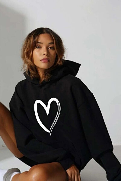 LORVANIY سويت شيرت بقلنسوة أسود كبير الحجم للجنسين